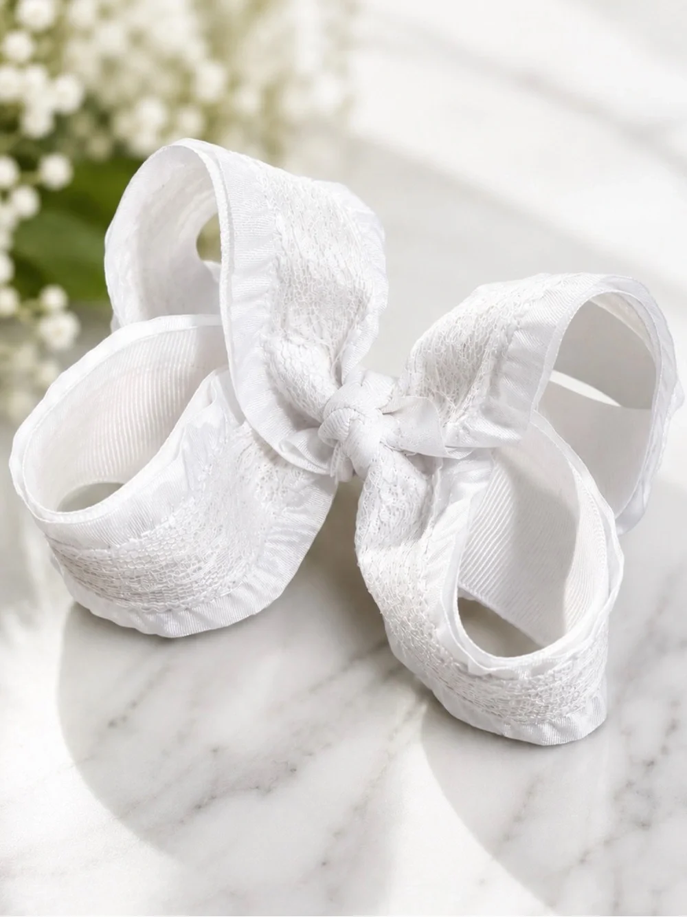 White Lace Ribbon Bow Hair Clip